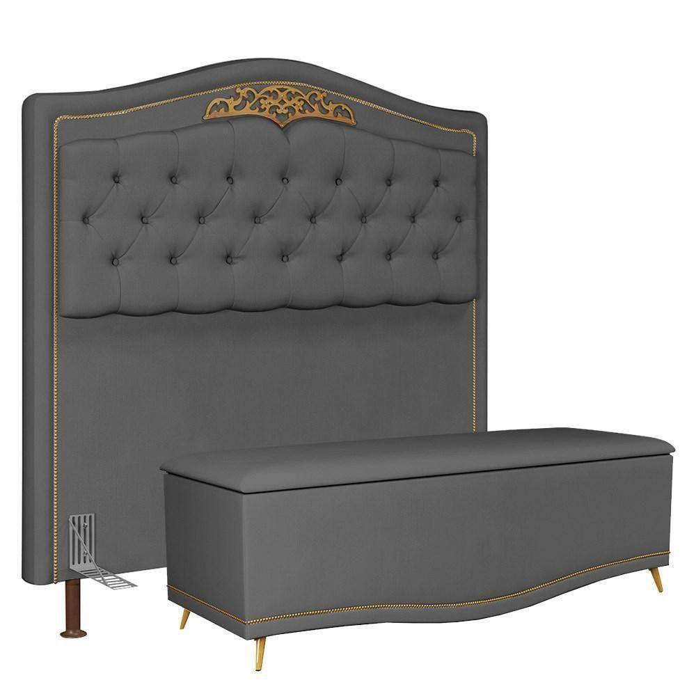 Cabeceira Casal King 195Cm Com Baú Imperial J02 Chumbo