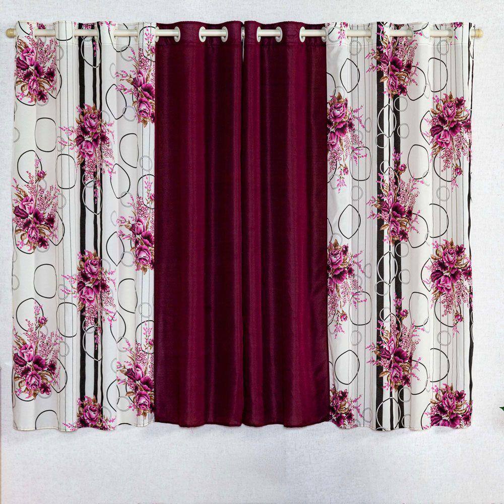 Cortina De Red Blanca Floral Burdeos - Por Metros, Calidad Turca, Para Ventanas Grandes