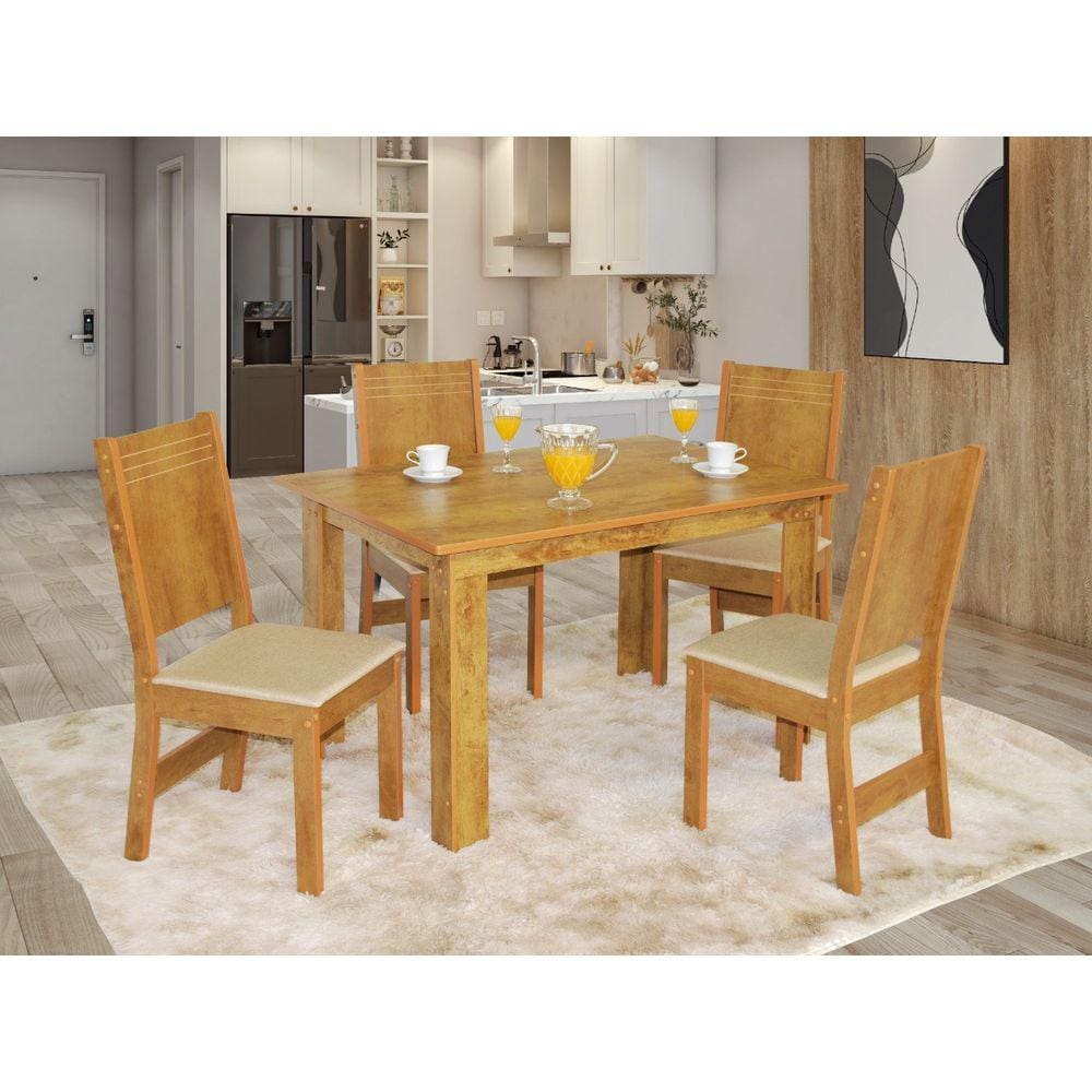 Conjunto Mesa Retangular Mariah Com 04 Cadeiras Bronze Demolição Tecido Asgard Bege - São Carlos