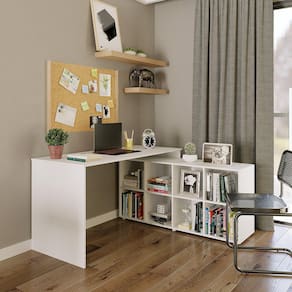 Mesa Escrivaninha Barcelona em L com 8 Nichos DRD Móveis Branco Perfect Wood