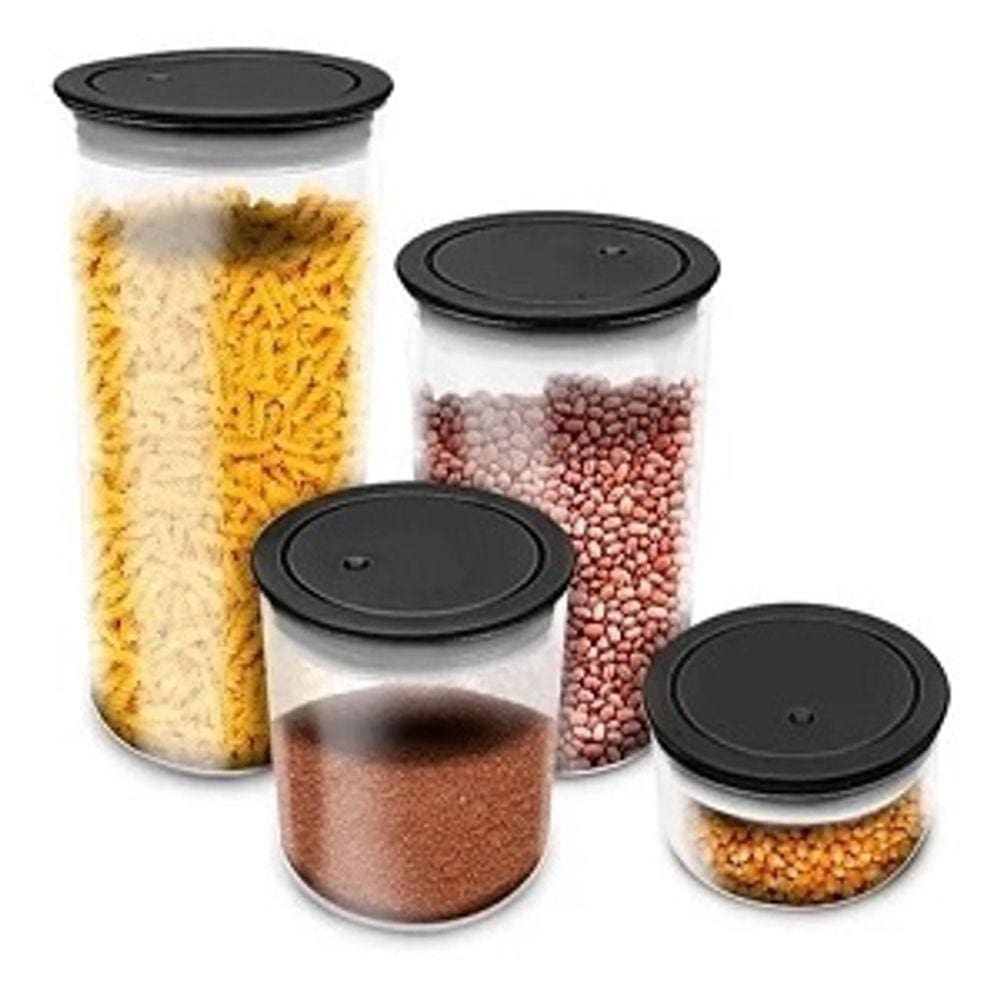 Kit 04 Potes Porta Mantimentos Hermetico Resistente Freezer Lava Louça - cor Tiffany