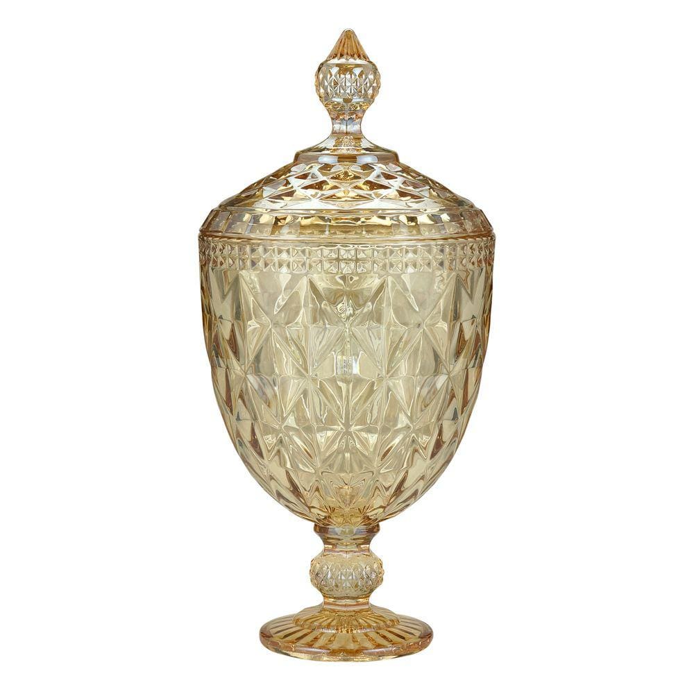 Bomboniere Potiche de Cristal C/Pé Diamond Âmbar Metalizado 32x15cm Lyor