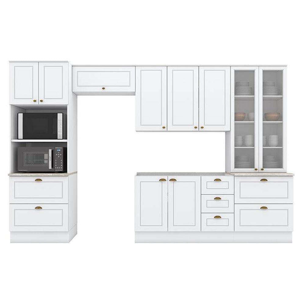 Cozinha Modulada Americana 5 Peças com Cristaleira Branco HP - Henn