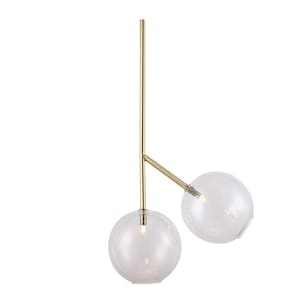 Luminária Bell 2 Bolas 25Cm -Metal Ouro Velho E Vidro Transp