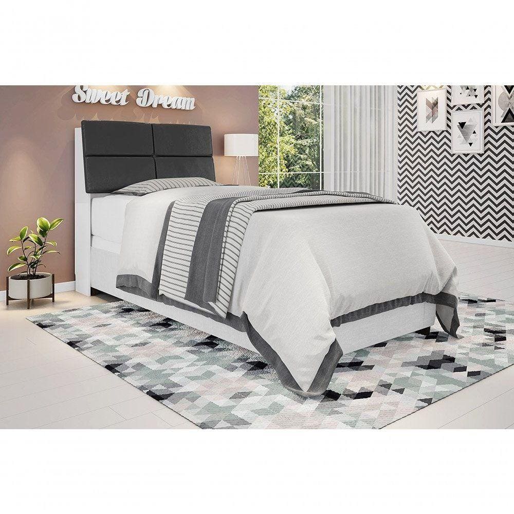 Cabeceira Box Solteiro 0,88 Branco Com Painel Class Preto