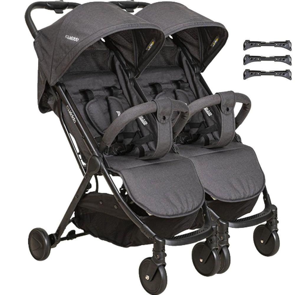 Carrinho para Gemeos Compacto Passeio Kiddo Road Melange Preto