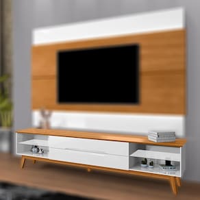 Rack Home Theatre para TV Até 75 Polegadas 2 Prateleiras Sala de Estar Organizador Branco Marrom