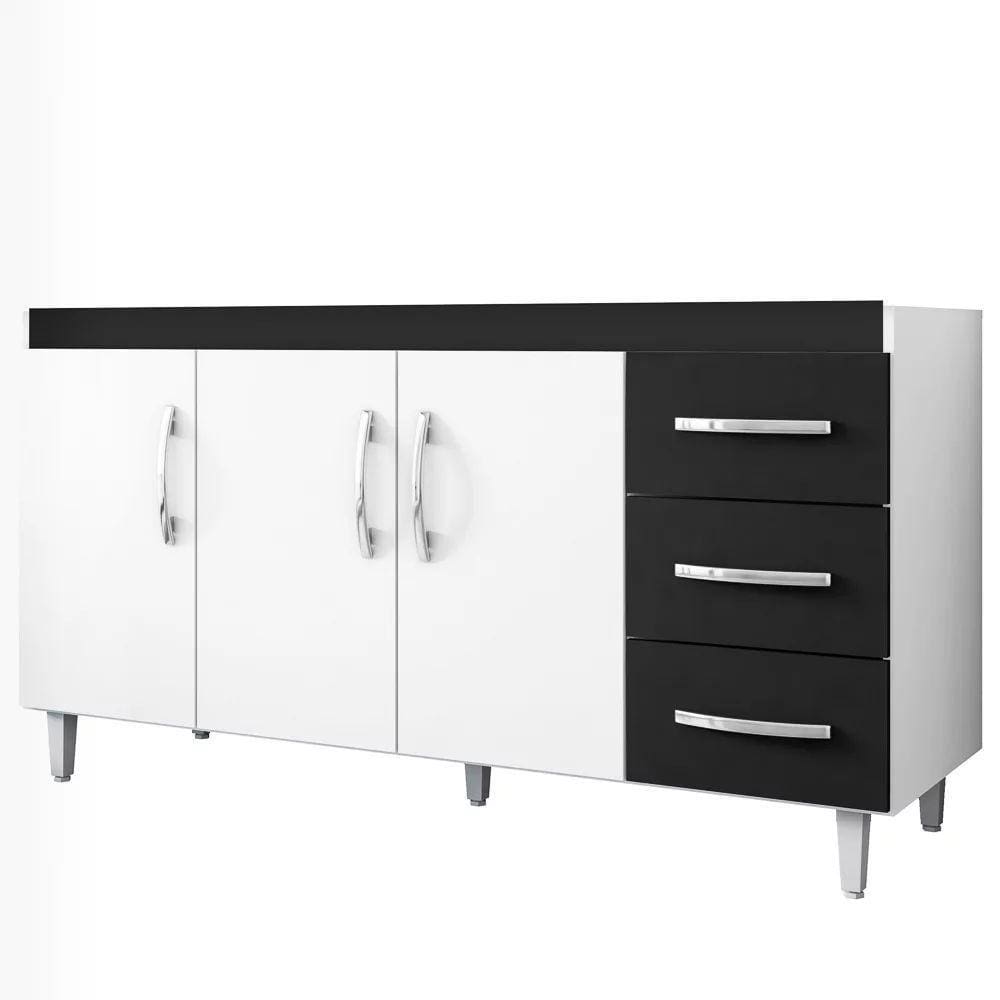Balcão Pia 3 Portas 3 Gavetas 160 Cm D`w Preto