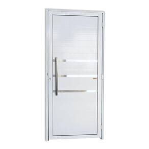 Porta de Alumínio Lambri 210x80cm com Friso e Puxador Super Brimak Branco