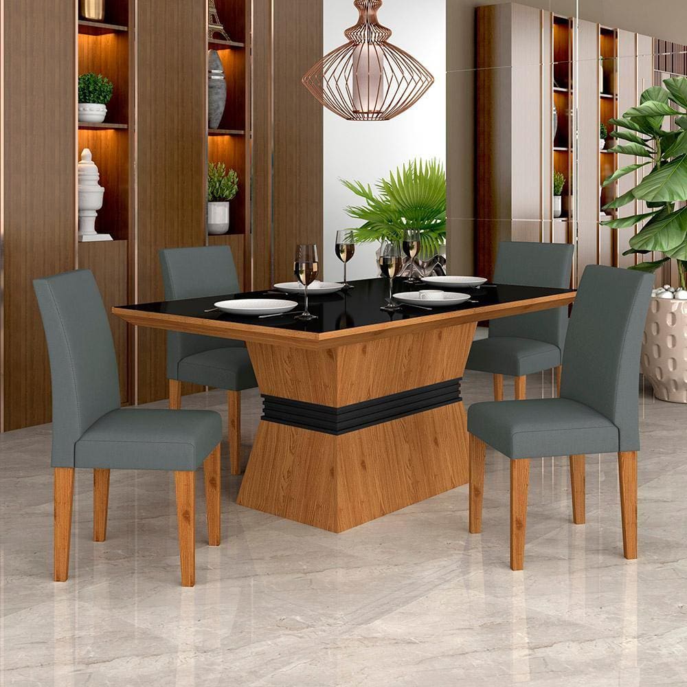 Mesa Com 4 Cadeiras 1,36 Versalhes Cin/preto/cinza - Móveis Arapongas