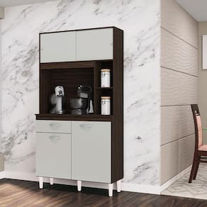 Armário para Cozinha Ambiente Kit Duda 90 cm Chocolate Off White - Poquema