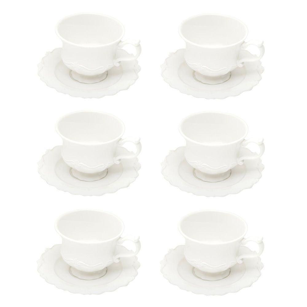 Cj 6 Xícaras P/Chá C/Pires Porcelana Fancy Branco 200ml Wolff