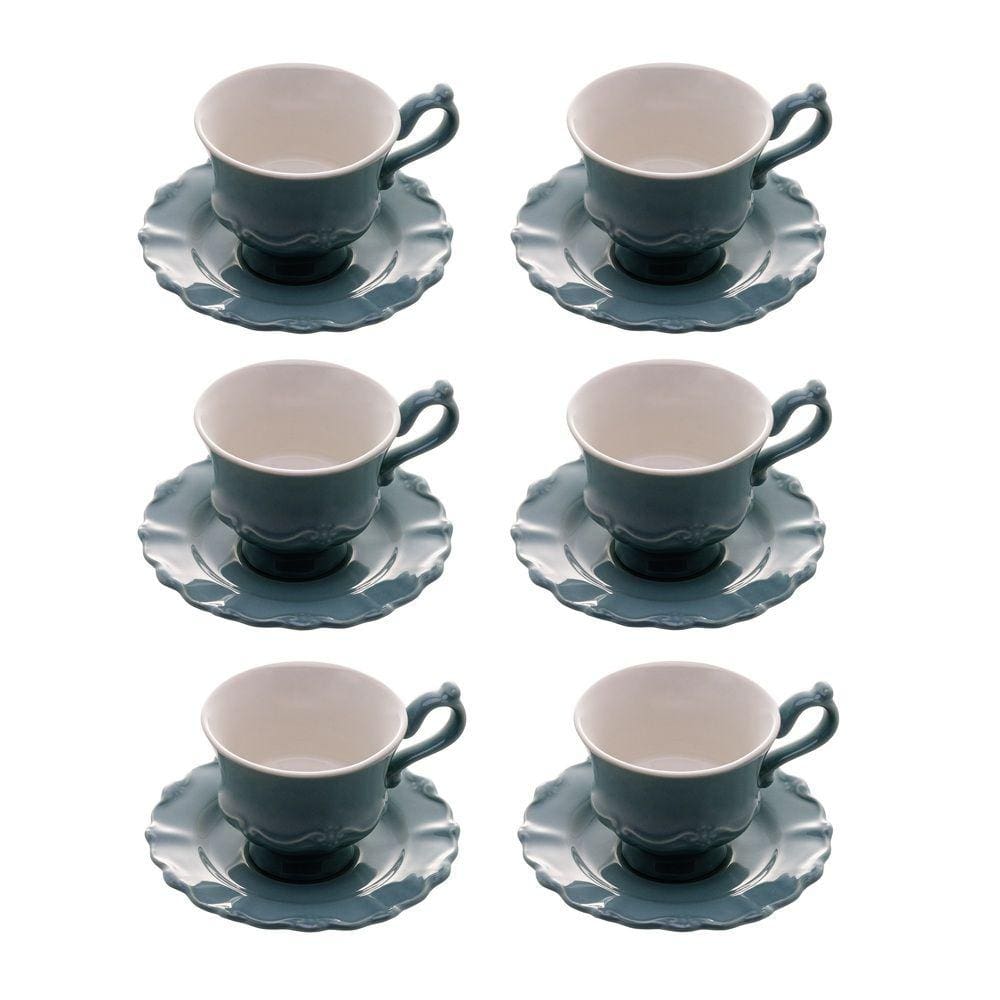 Cj 6 Xícaras P/Café C/Pires Porcelana Fancy Menta 90ml Wolff