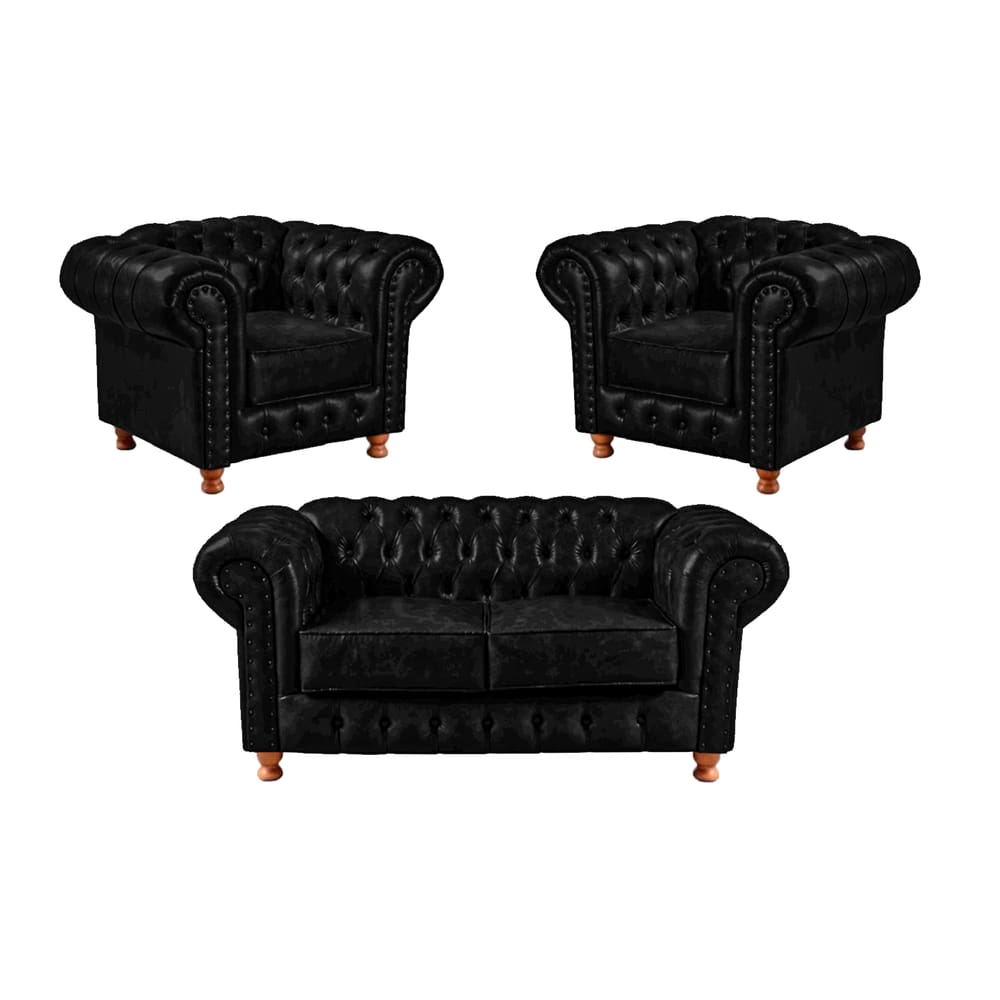 Conjunto 1 Namoradeira 1,60cm + 2 Poltronas Chesterfield Luiz XV