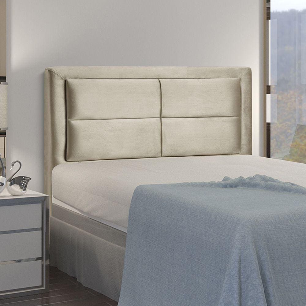Cabeceira Casal Veludo Estofada Bege Dobuê Estoril 140x13x123