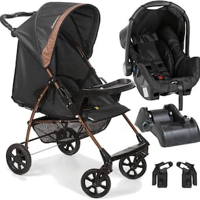 Carrinho com Bebe Conforto e Base Galzerano Romano Preto Cobre
