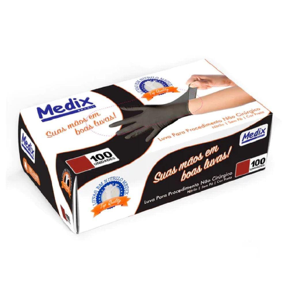 Luva Nitrílica Preta M 100 unidades - Medix