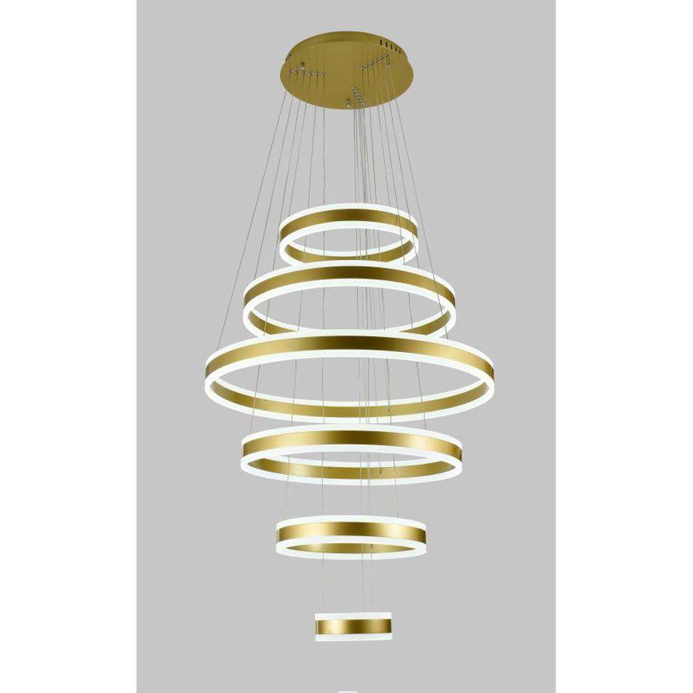 Pendente 6 Argolas Led 3000k em Aluminio Bronze D80 cm