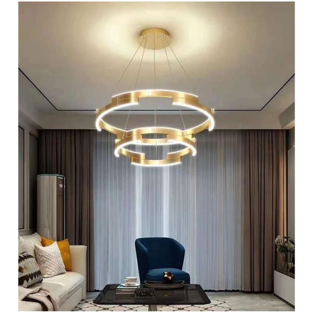 Lustre Pendente em Led 72w 3000k Argolas Metal Bronze D80cm