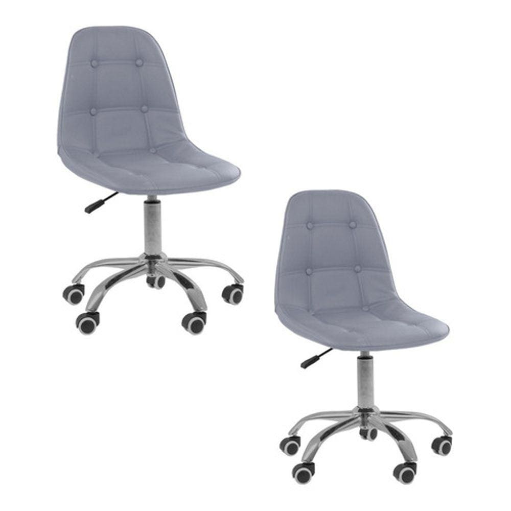 Kit 02 Cadeiras Office Eiffel Botonê Ajustável Base Giratória