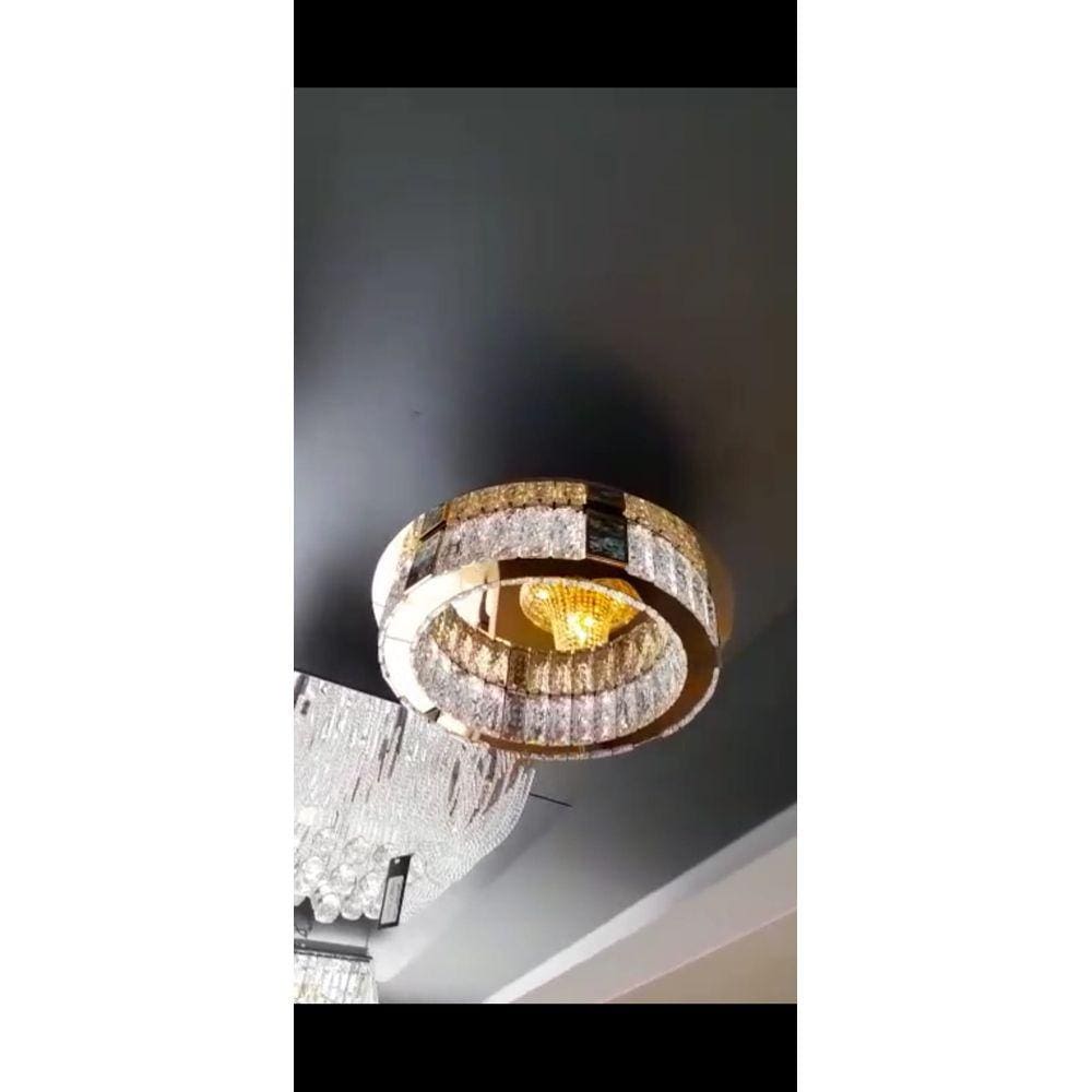 Paflon Dourado Redondo Led 3000k com Cristal K9 D45 cm