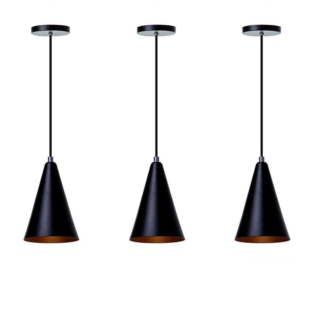 Kit 3 Lustre Pendente Cone P Preto Alumínio Decoração