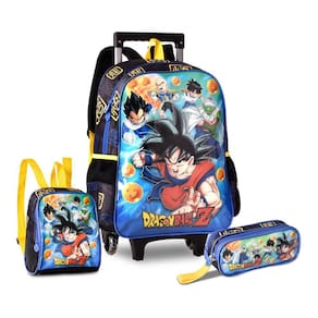 Kit Mochila de Rodas Dragon Ball Z Estojo e Lancheira Goku