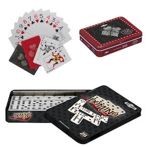 Kit Jogo Baralho Plástico + Dominó Estojo Lata Profissional