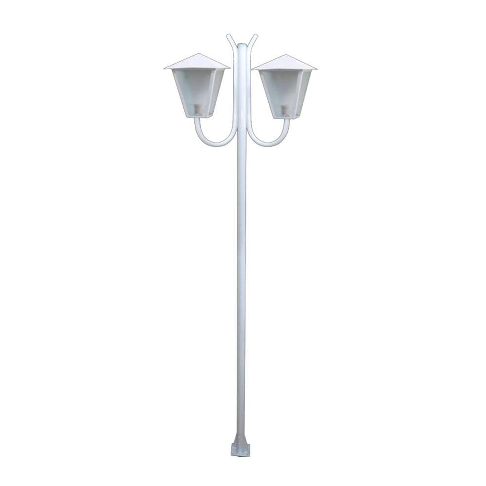 Poste Braço Curvo Luminária Romana Dupla Jardim Branco 200cm