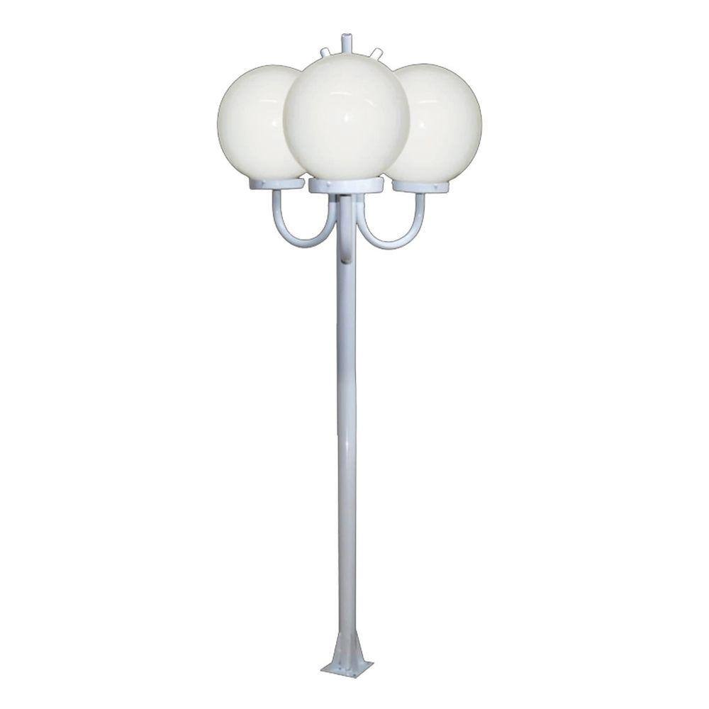 Poste Luminária Globo P Triplo Braço Curvo Cima Branco 200cm