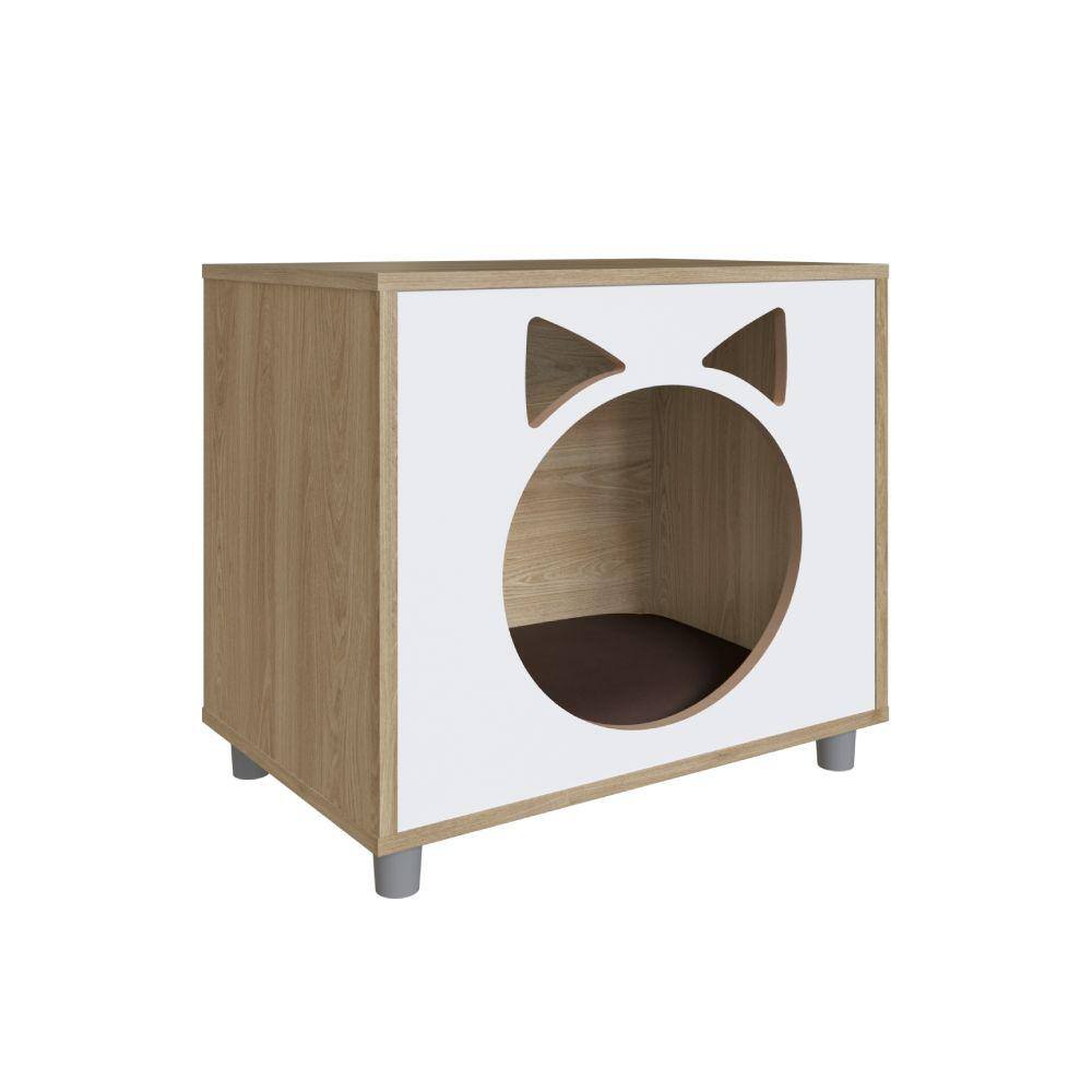 Mesa de Cabeceira Completa Móveis Pet Gato PET001OABC Oak/Branca SE