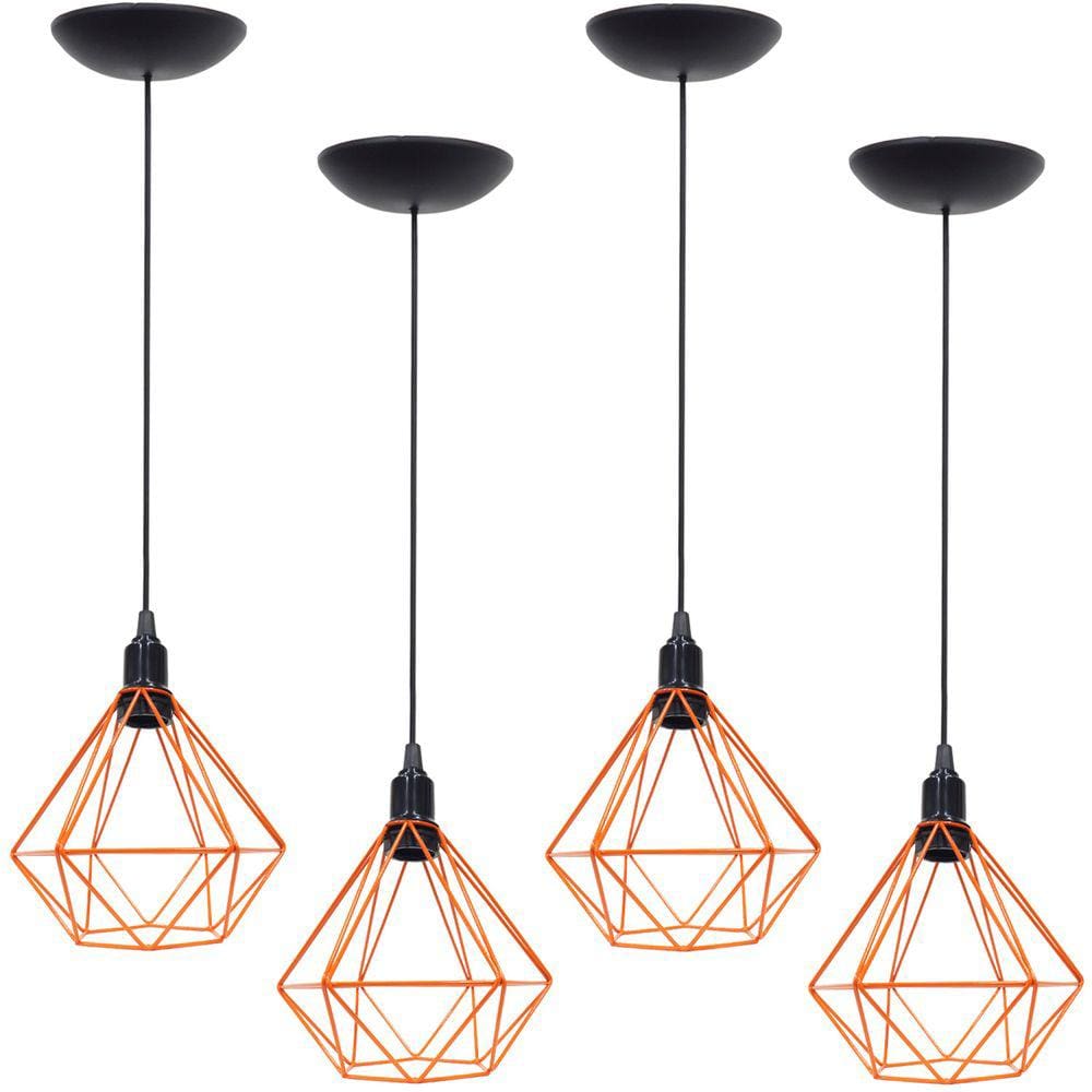 4 Pendentes Aramado Diamante Luminária Lustre P Teto Retrô Vintage Industrial Balcão Agp Ilumini
