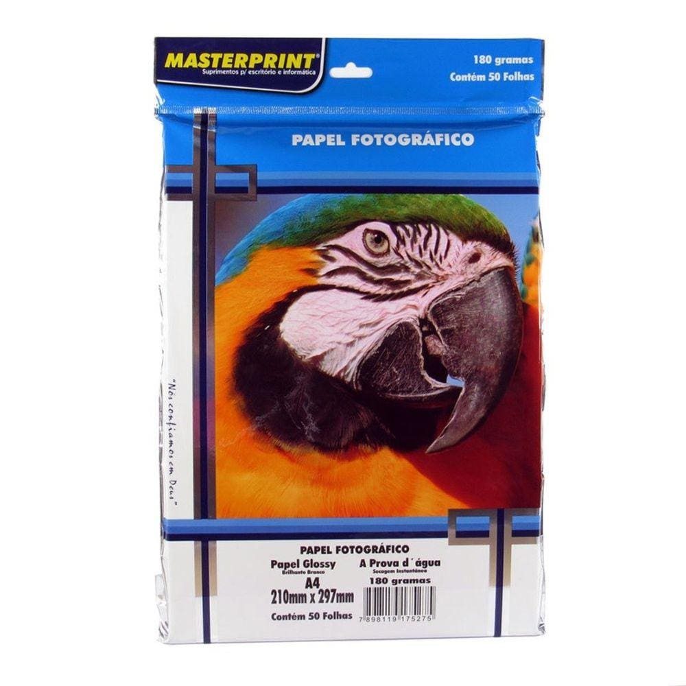 Papel Fotográfico 180g A4 Glossy À Prova D´água 50 Folhas Masterprint