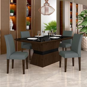Mesa Com 4 Cadeiras 1,36 Versalhes Imb/preto/cinza - Móveis Arapongas