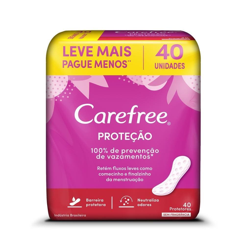 Protetor Diário Carefree Proteção sem Perfume 40 Unidades