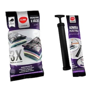 Kit Saco Organizador a Vácuo 70cm x 110cm para Viagem e Guarda Roupa com Bomba de Sucção