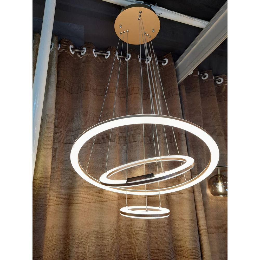 Pendente 3 Anéis/ Argolas em metal Bronze Led 60w 3000k