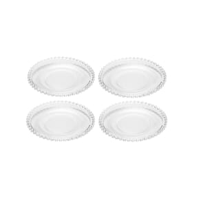 Cj 4 Pratos Rasos P/Sobremesa Cristal Pearl Bolinha Transparente 20cm Wolff