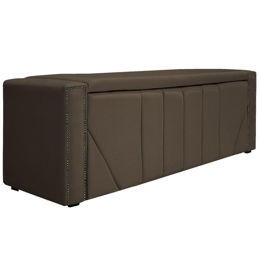 Calçadeira Baú Solteiro 90 Cm Para Cama Box Suede Marrom