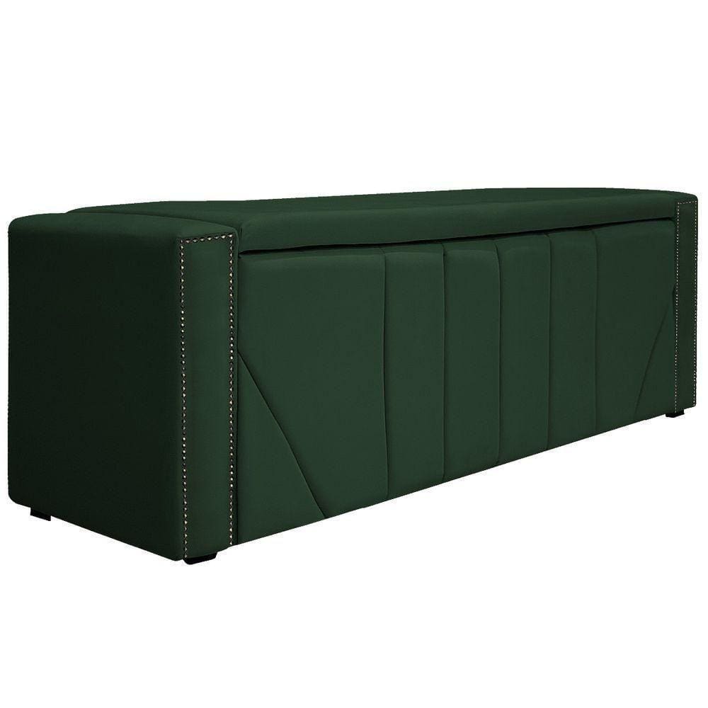 Calçadeira Baú Queen 160 Cm Para Cama Box Suede Verde