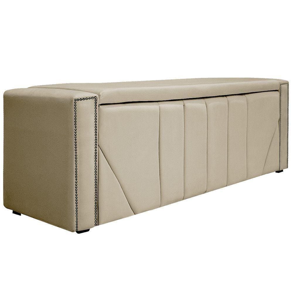 Calçadeira Baú King 195 Cm Para Cama Box Corano Bege