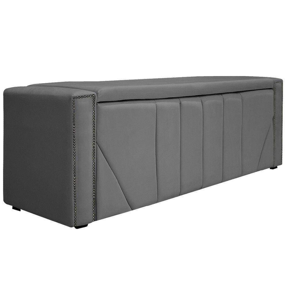 Calçadeira Baú Queen 160 Cm Para Cama Box Suede Cinza