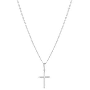 Cordão Corrente Piastrine 60cm Pingente Crucifixo Prata 925