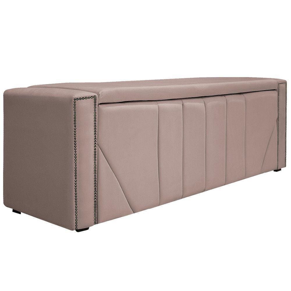 Calçadeira Baú King 195 Cm Para Cama Box Suede Rosê
