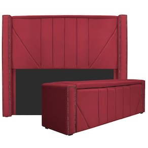 Cabeceira E Baú Solteiro 90Cm p/Cama Box - Vermelho