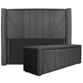 Cabeceira E Baú Solteiro 90Cm p/Cama Box - Cinza Escuro