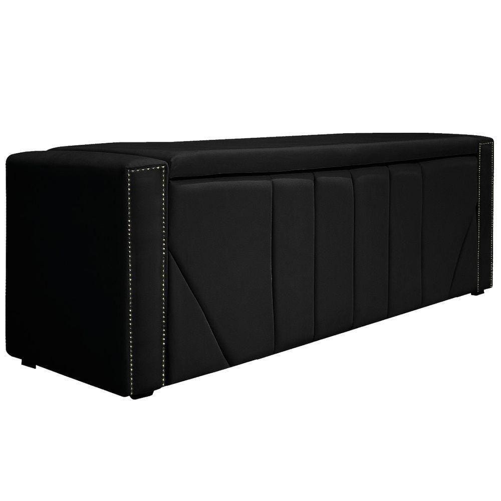 Calçadeira Baú Queen 160 Cm Para Cama Box Suede Preto