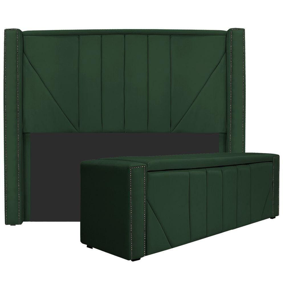 Cabeceira E Baú Casal 140Cm p/Cama Box - Adj Decor Verde
