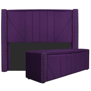 Cabeceira E Baú Solteiro 90Cm p/Cama Box - Adj Decor Roxo
