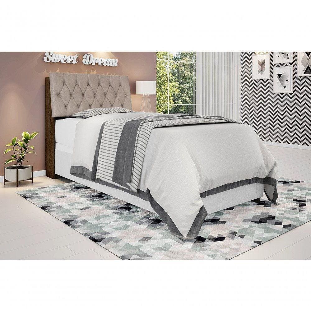 Cabeceira Box Solteiro 0,88 Isis Malbec Com Capitonê Bege